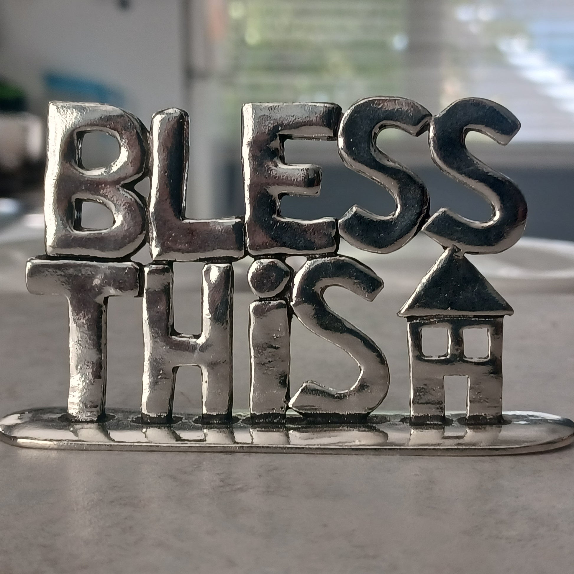 Pewter Bless this house plaque- Home decor