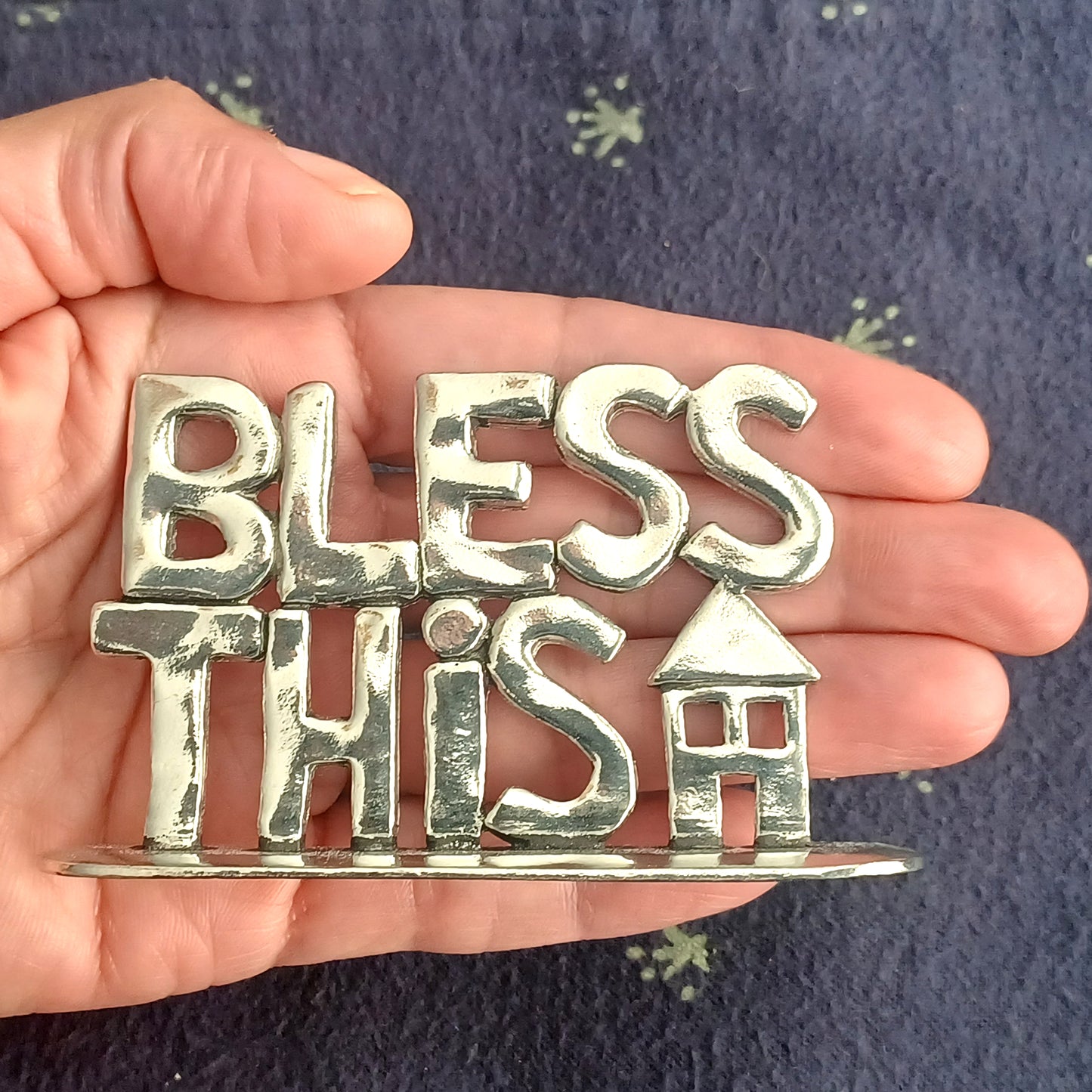 Pewter Bless this house plaque- Home decor